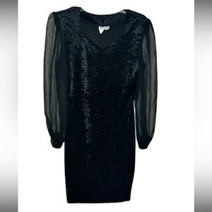 80s New Star Black Velvet Puff Sleeve Dress